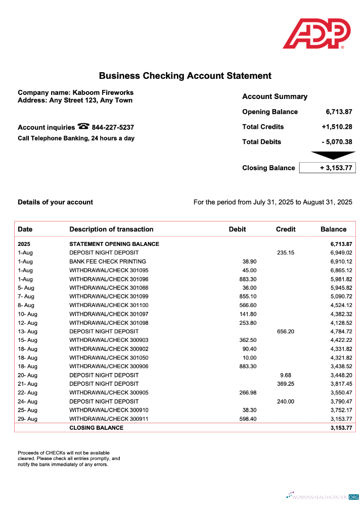 Download USA ADP corporate account statement Word and PDF template Photoshop template
